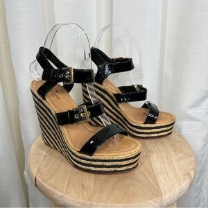 Kate Spade Black striped espadrille wedges